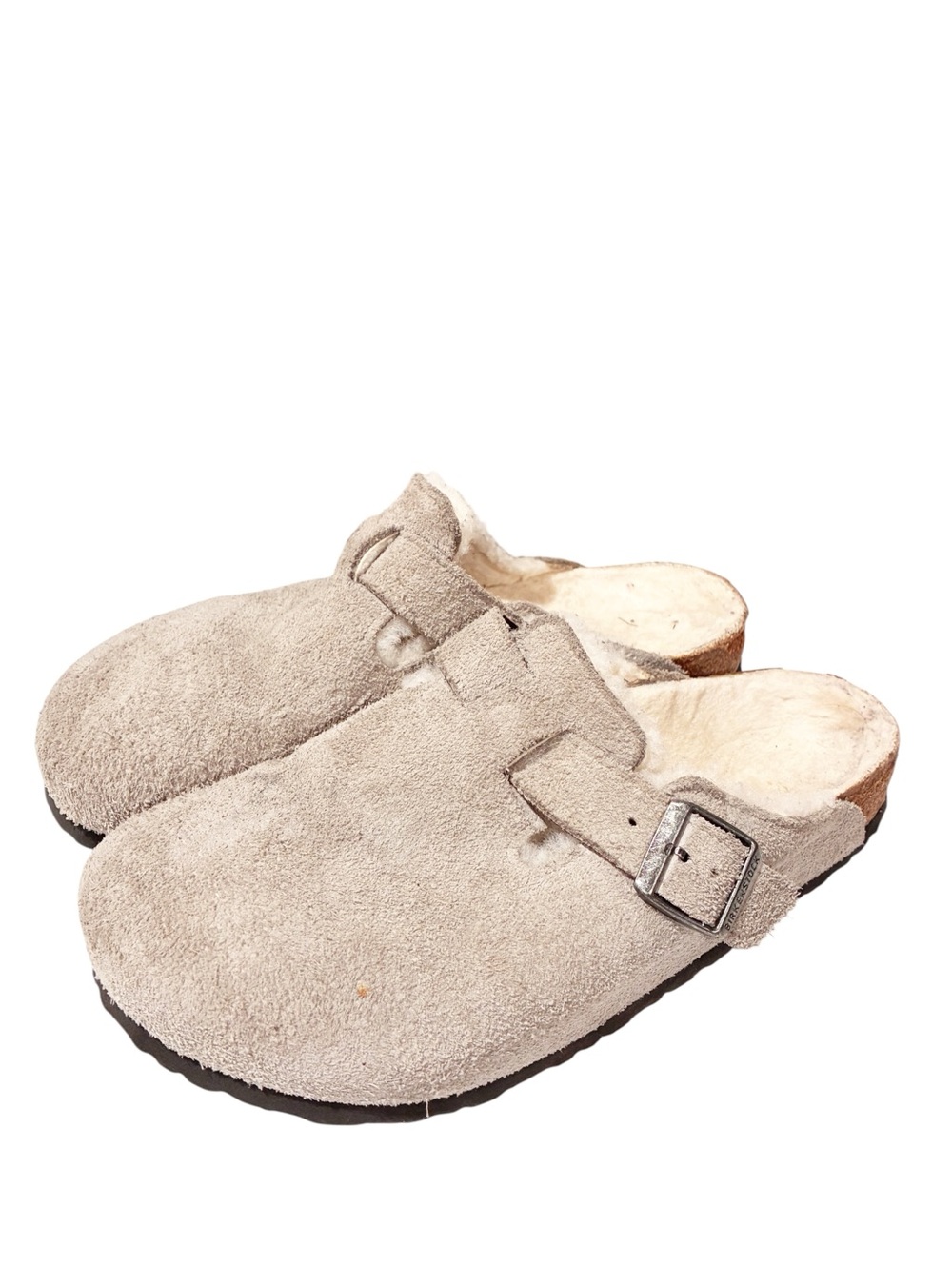BIRKENSTOCK BOSTON SHEARLING Leather Grey Slip on Clog Mule Size 10